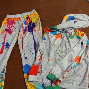 2 piece paint splatter jogger set